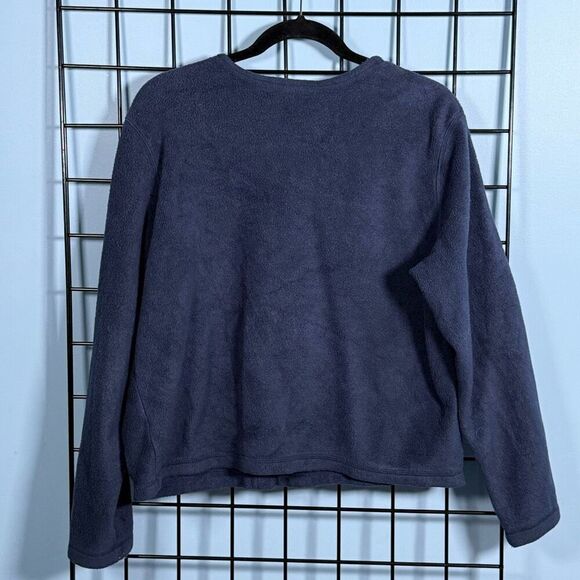 Vintage Fleece Button Front Sweater Womens M Blue Lighthouses Cottagecore - Picture 2 of 10
